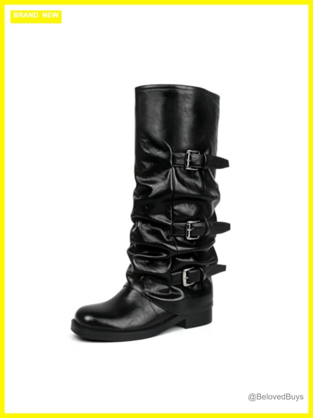 Knee High Fold Over Boots Slouch Low Heel Shark Tall Pull-On